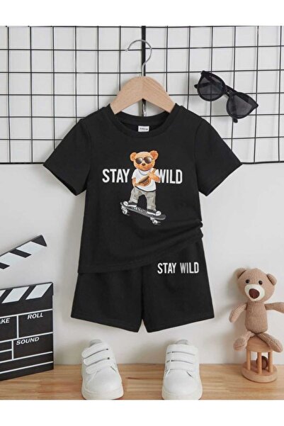 PUNIX KIDS تصميم مخصص عالي الجودة STAY WILD مطبوع للأولاد تي شيرت بيرمودا شورت