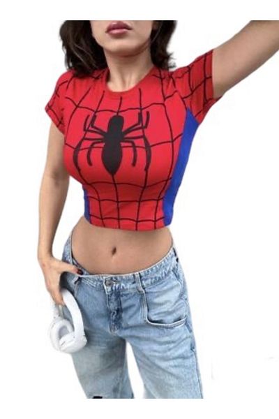 Köstebek Spider Cosplay Short Sleeve Crop T-Shirt