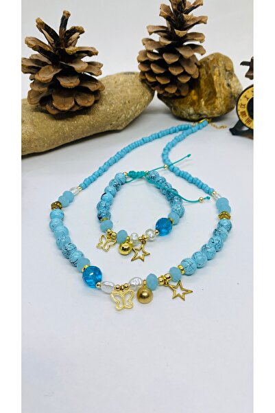 Porsuk Alternatif مجموعة أساور وقلادة نسائية مصنوعة يدويًا من الخرز الزجاجي