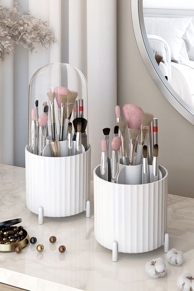 Pufwin Home Zebra Makeup Brush and Cosmetic Organizer Hygienic Organizer with Transparent Cover 2 Pieces