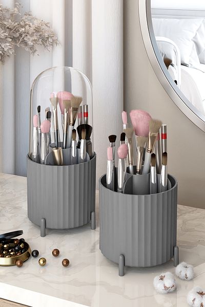 Pufwin Home Zebra Makeup Brush and Cosmetic Organizer Hygienic Organizer with Transparent Cover 2 Pieces