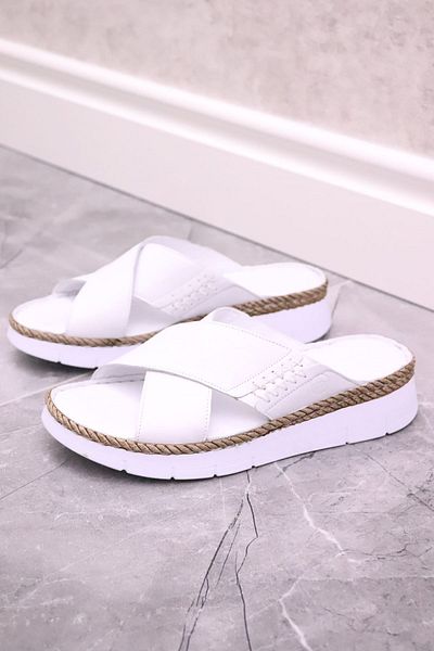 Mammamia - 2125 Papuci de damă confortabili din piele naturală albă