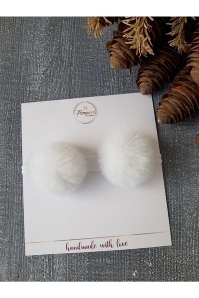 pempem bandana Baby Girl White Plush Pompom Band