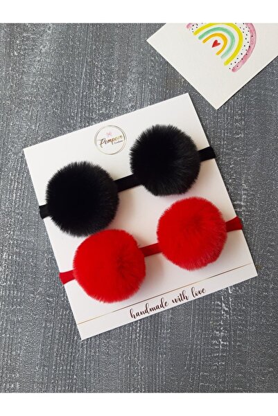 pempem bandana Baby Girl 2 Pcs Red Black Pompom Tape