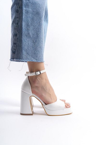 HVZ Exclusive Pantofi cu toc cu platformă, albi, confortabili, ergonomici - 10,5 cm pentru nuntă, logodnă, promisiune, invitație