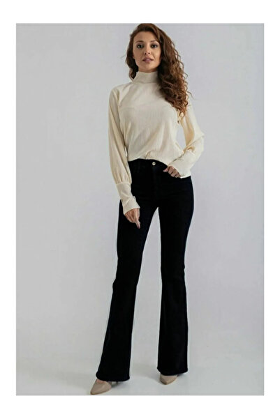 kotmodası Pantaloni Vanessa cu talie înaltă Lycra Jet Black Spaniol Flare Jeans