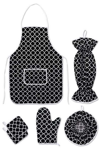 Morlay 6 Pieces Kitchen Set & Kitchen Apron, Oven Gloves, 2-Piece Holder, Organizer Bag Holder, Demlematik