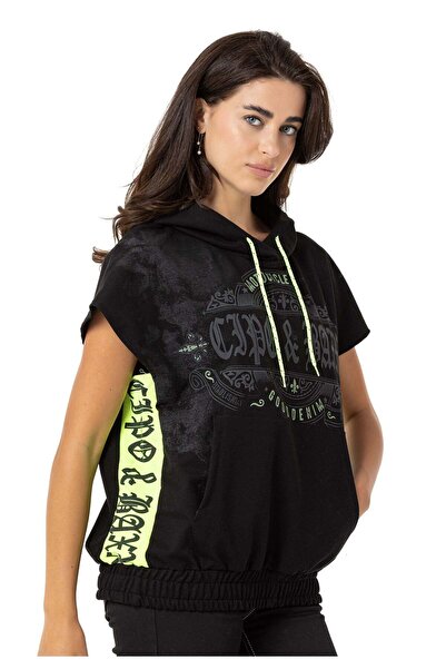 Cipo & Baxx WT374  Kadın T-Shirt Sıfır Kol Hoodie