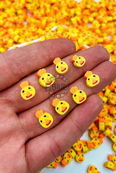 Ebruli Boncuk 10mm žuta figura patke Fimo perle za izradu nakita (100 komada)