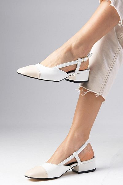Mio Gusto Dámské krátké boty na podpatku Hilda White Color s otevřenou zadní přezkou