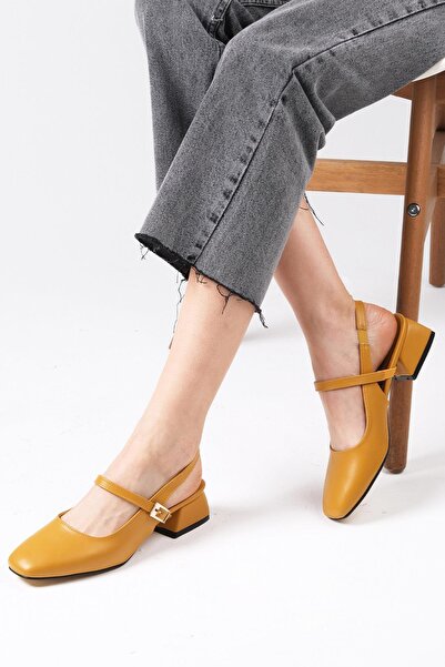 Mio Gusto Ella Mustard Color Open Back Women's Low Heeled Shoes