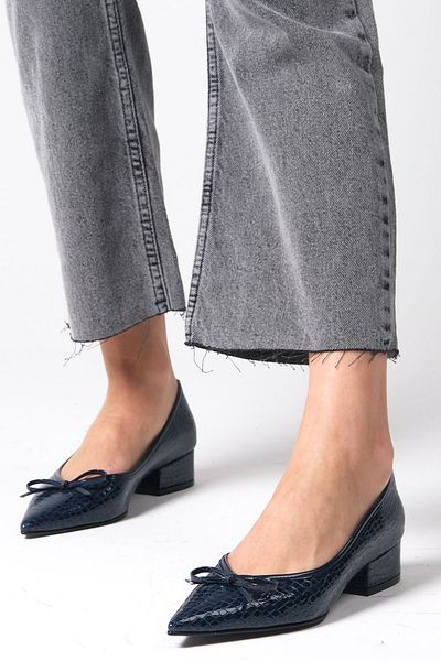 Mio Gusto Beatrix Navy Blue Color Patent Leather Short Heeled Women's Shoes