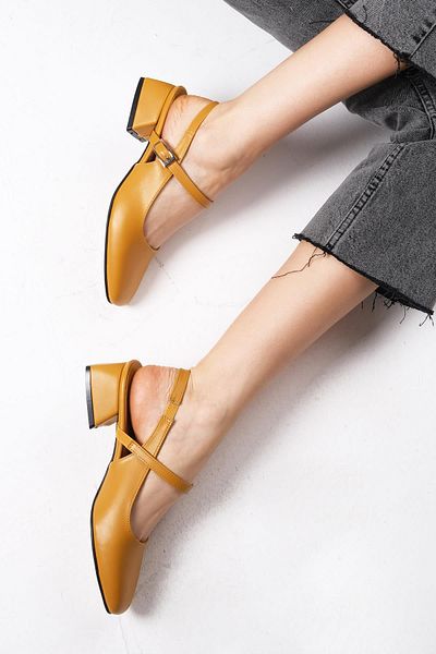 Mio Gusto Ella Mustard Color Open Back Women's Low Heeled Shoes
