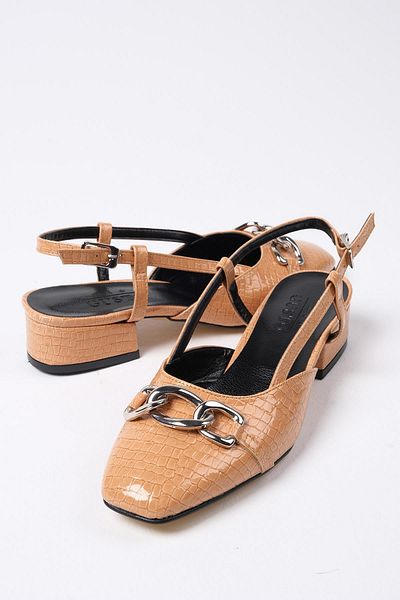 Mio Gusto Serena Kamelfarbene Damenschuhe mit Schlangenmuster und kurzem Absatz