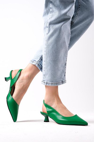 Mio Gusto Mitzie Green Color Open Back Short Heeled Women's Shoes