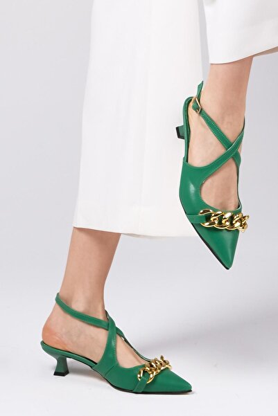 Mio Gusto Jenifer Green Color Low Heeled Women's Shoes