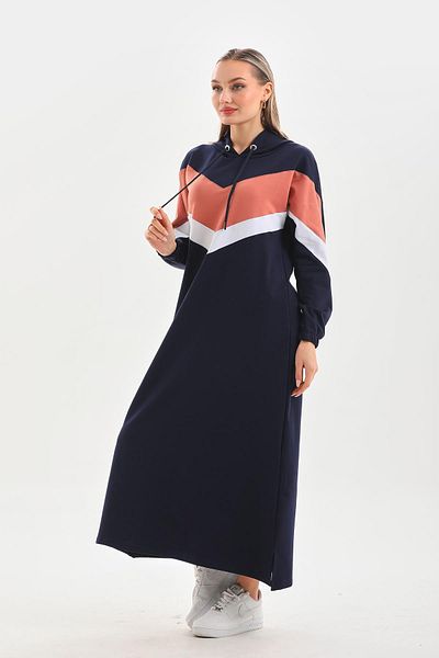 WestBound SALMON V Pattern Color Block Hijab Casual μακρύ αθλητικό φόρεμα