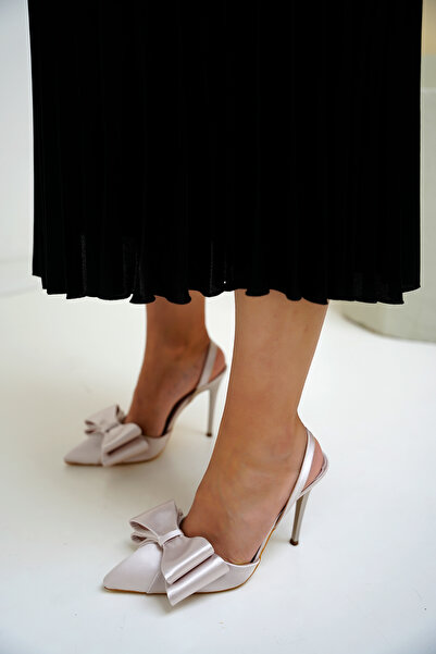 LAMİNTA Pantofi cu toc de damă cu fundă de satin din piele cu panglică