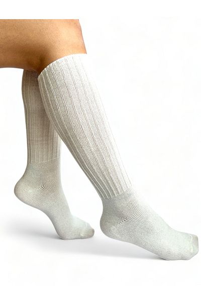 CİHO Ciho Socks Ecru Long Below Knee Winter Women's Woolen Boots Sleeping Socks Soft Touch