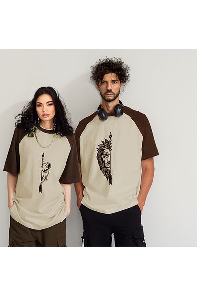 EVIus New Season Lover Combination Ανδρικό μπλουζάκι Lion Tooth Lion Oversize διπλό χρώμα