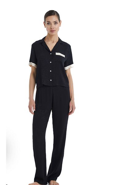 Blackspade -60366-Women's Short Sleeve Shirt Collar Pajamas Set-Black