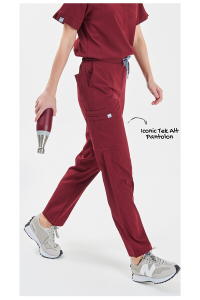 SAR TEKSTİL Iconic Kadın Bordo Likralı Tek Alt Doktor Hemşire Forması Scrubs Pantolon