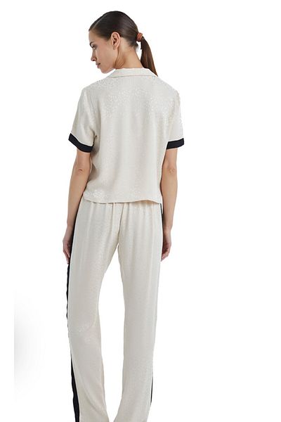Blackspade -60366-Women's Short Sleeve Shirt Collar Pajamas Set-Beige