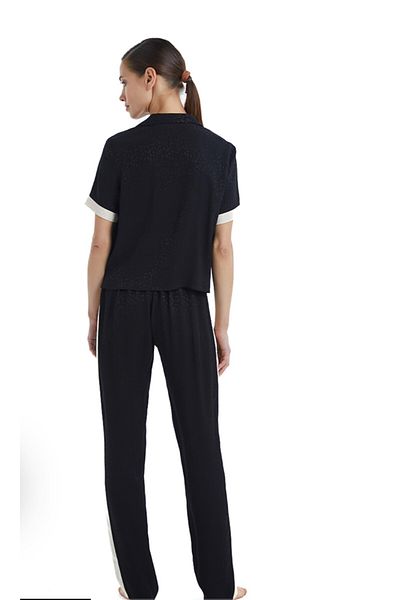 Blackspade -60366-Women's Short Sleeve Shirt Collar Pajamas Set-Black