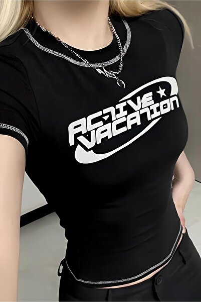 DEEFWEAR Top de vacanță activ Black Crop Star