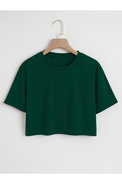 Women's Oversized Crew Neck Plain Crop T-shirt