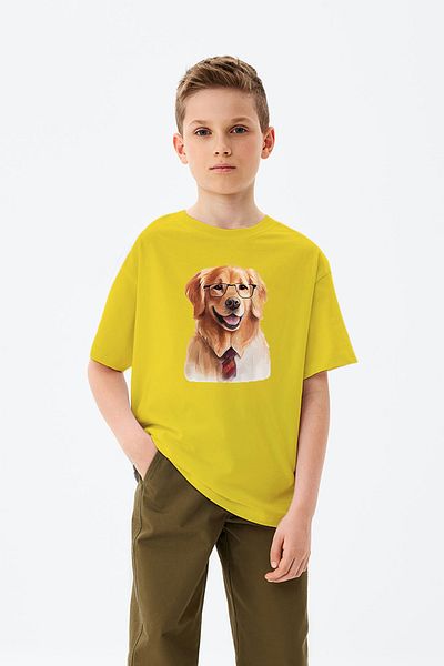 ADABEBEK Golden Smiling Puppy με γυαλιά εμπριμέ μπλουζάκι για αγόρι