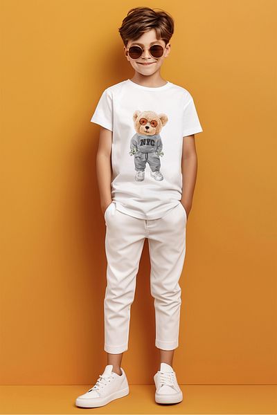 ADABEBEK Tricou pentru băieți cu ursuleț de pluș cu ochelari îmbrăcați