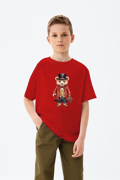 ADABEBEK Magician Teddy Bear Printed Boys' T-Shirt