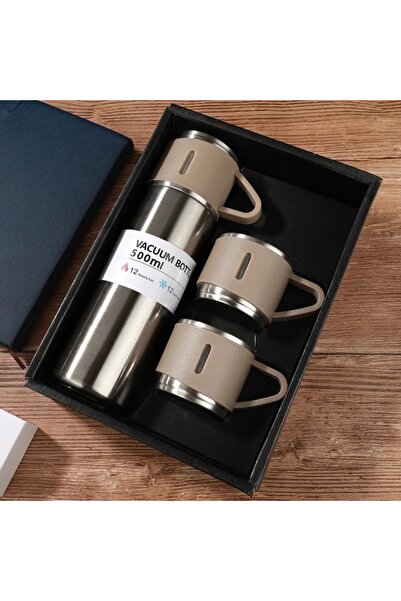 DEKOFAR Paslanmaz Çelik 3 Bardaklı Vakumlu Termos Set 500 Ml, 12 Saate Kadar ...