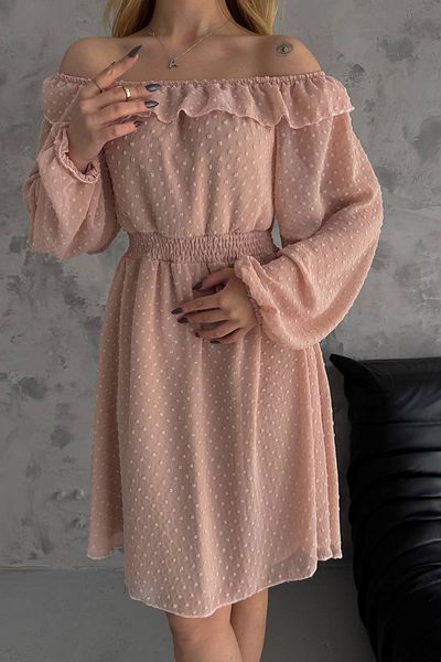 Neşeli Butik γυναικείο καμήλα μαντόνα γιακά μίνι φόρεμα σιφόν NBK2057