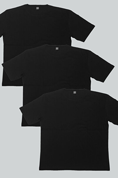 ROCKANDROLL Απλό μαύρο ανδρικό μπλουζάκι Oversize Eco Πακέτο 3