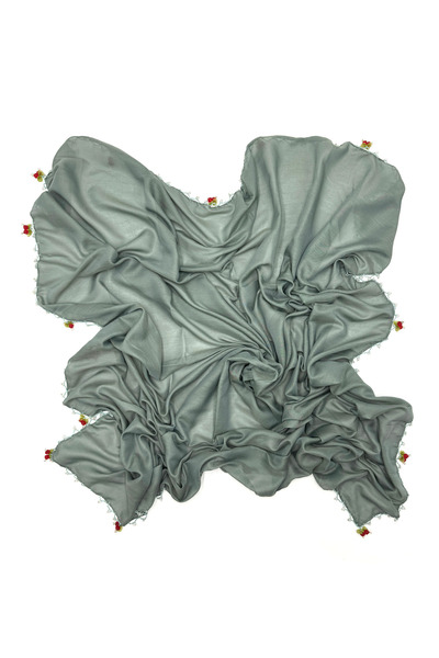 nazipek Памучен ръчно изработен шал с бродерия от череши и мъниста, висококач...