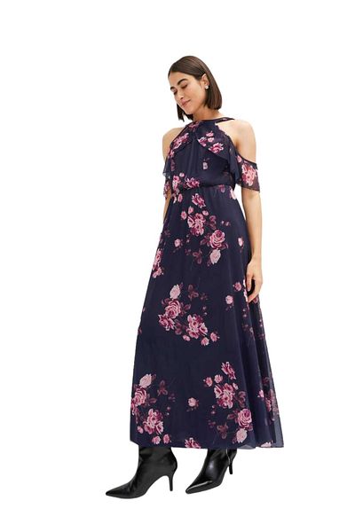 MAMAYAGA Rochie de seară curbată pentru femei, cu detaliu din tul, fără umăr, elegantă, confortabilă