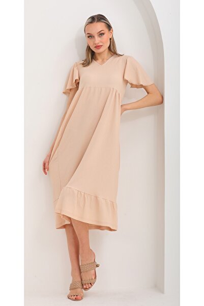 DEVRİMAY TEKSTİL Γυναικείο καλοκαιρινό φόρεμα με μανίκια πεταλούδας