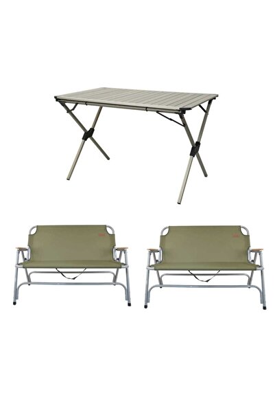 Kılıçaslan Camp Alüminyum Kamp Masa Çift Kişilik Sandalye Masa Seti-taşınabil...