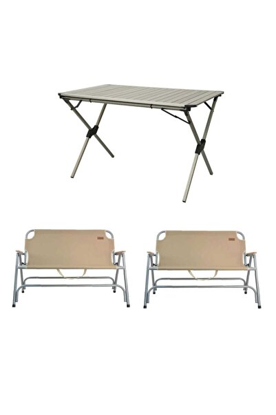 Kılıçaslan Camp Alüminyum Kamp Masa Çift Kişilik Sandalye Masa Seti-taşınabil...
