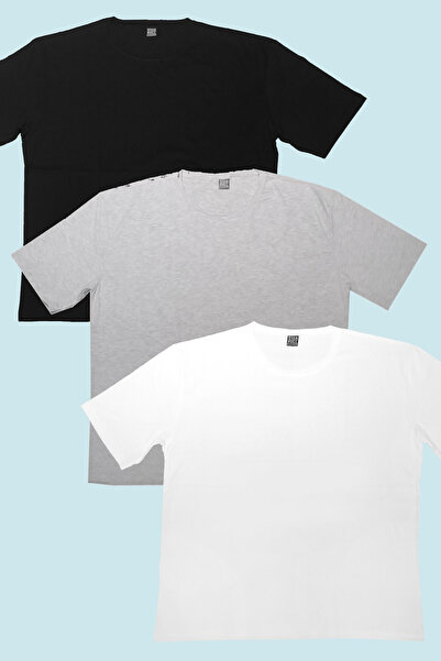 ROCKANDROLL عادي أسود، رمادي، أبيض تي شيرت رجالي كبير الحجم 3 عبوات صديقة للبيئة