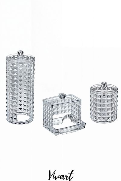 Vivart 3-Piece Makeup Organizer with Lid Cotton Discs Holder Multi-Purpose Makeup Organizer