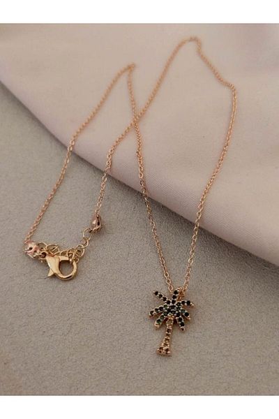 TÜKKAN ACCESSORİES Zircon Stone Palm Gold Necklace - Kol169