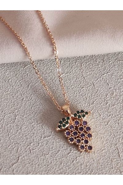 TÜKKAN ACCESSORİES PURPLE ZIRCON STONE GRAPE GOLD NECKLACE-KOL168