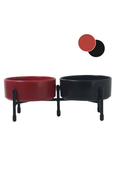 Yılmazel Double Sided Ceramic Food and Water Containers with Metal Legs for Your Pets