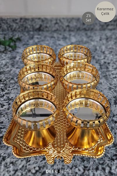 Passionis Gold Tray and 6 Presentation Bowls, Catering Bowls, Snack Bowls, Lugs