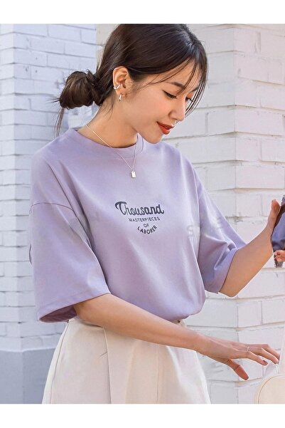 over head oh تي شيرت نسائي كبير الحجم مطبوع عليه ليلك ثوساند