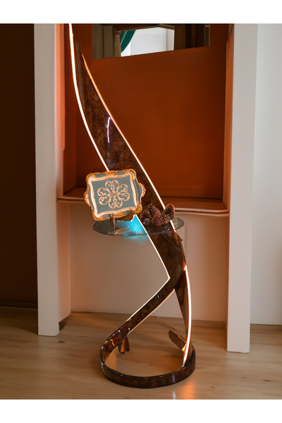 Dora Art Cam Raflı Led Aydınlatmalı Tasarım Ahşap Lambader