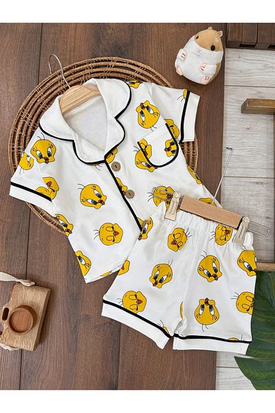 Bolly Baby 100% Cotton Double Breasted Collar Front Buttoned Comfortable Fit Summer Unisex Baby Pajamas Set